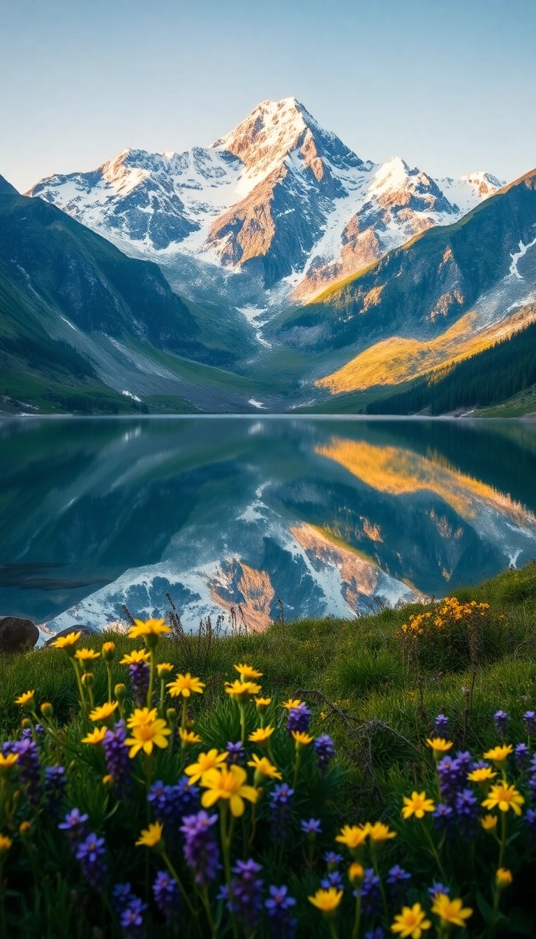 HD iPhone Spring Mountain Reflection Professional Background Copyright-Free Stock Image